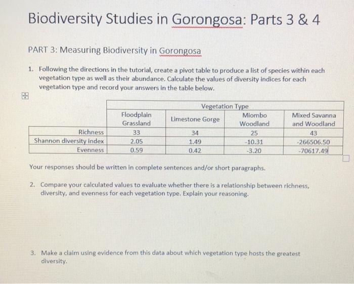 Surveying gorongosa biodiversity answer key