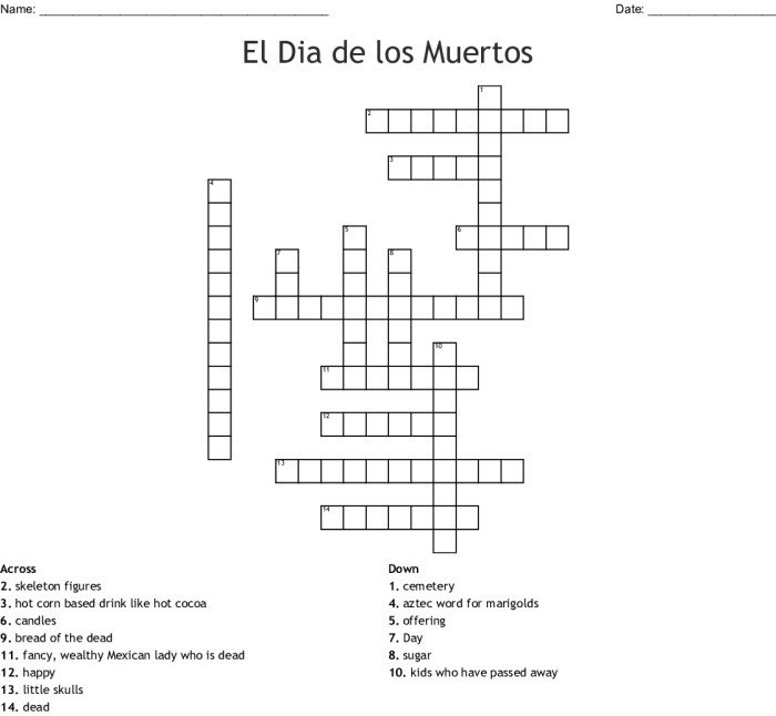 Dia de muertos crossword answer key spanish