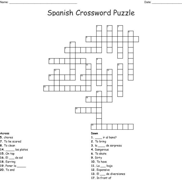 Dia de muertos crossword answer key spanish