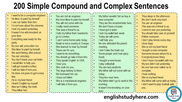 Simple compound complex compound-complex sentences worksheet