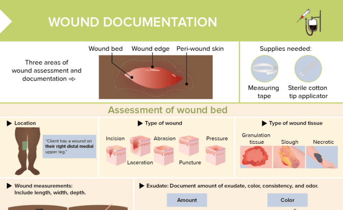 A nurse is documenting data about a deep necrotic