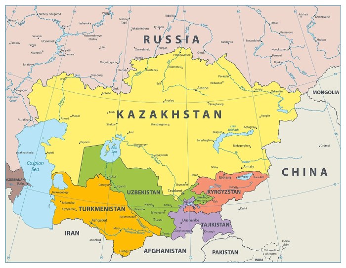 Map labeling central asia countries and regions